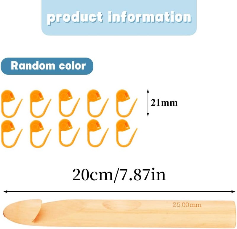 Dercuy Wooden Crochet Hooks, 25mm Wooden Handle Crochet Hook Bamboo Knitting Crochet Needles with 10 pcs Knitting Stitch Markers for Handcraft Crocheting - Image 2